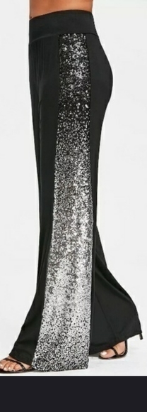 Black and Sheer Silver Sequined Leggings - Picture 2 of 5